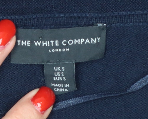 The White Company Women Navy Small Merino Cotton Open Cardigan