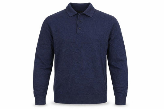 Marks and Spencer Men Blue M Cotton Rich Collared Henley Jumper