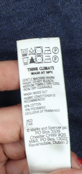 Marks and Spencer Men Blue M Cotton Rich Collared Henley Jumper