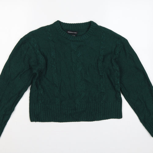 Wednesday's Girl Women Green S Cable-Knit Crew Neck Acrylic Pullover
