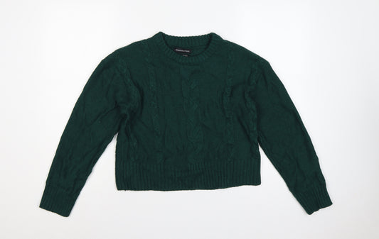 Wednesday's Girl Women Green S Cable-Knit Crew Neck Acrylic Pullover