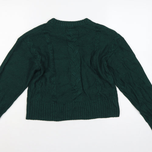 Wednesday's Girl Women Green S Cable-Knit Crew Neck Acrylic Pullover