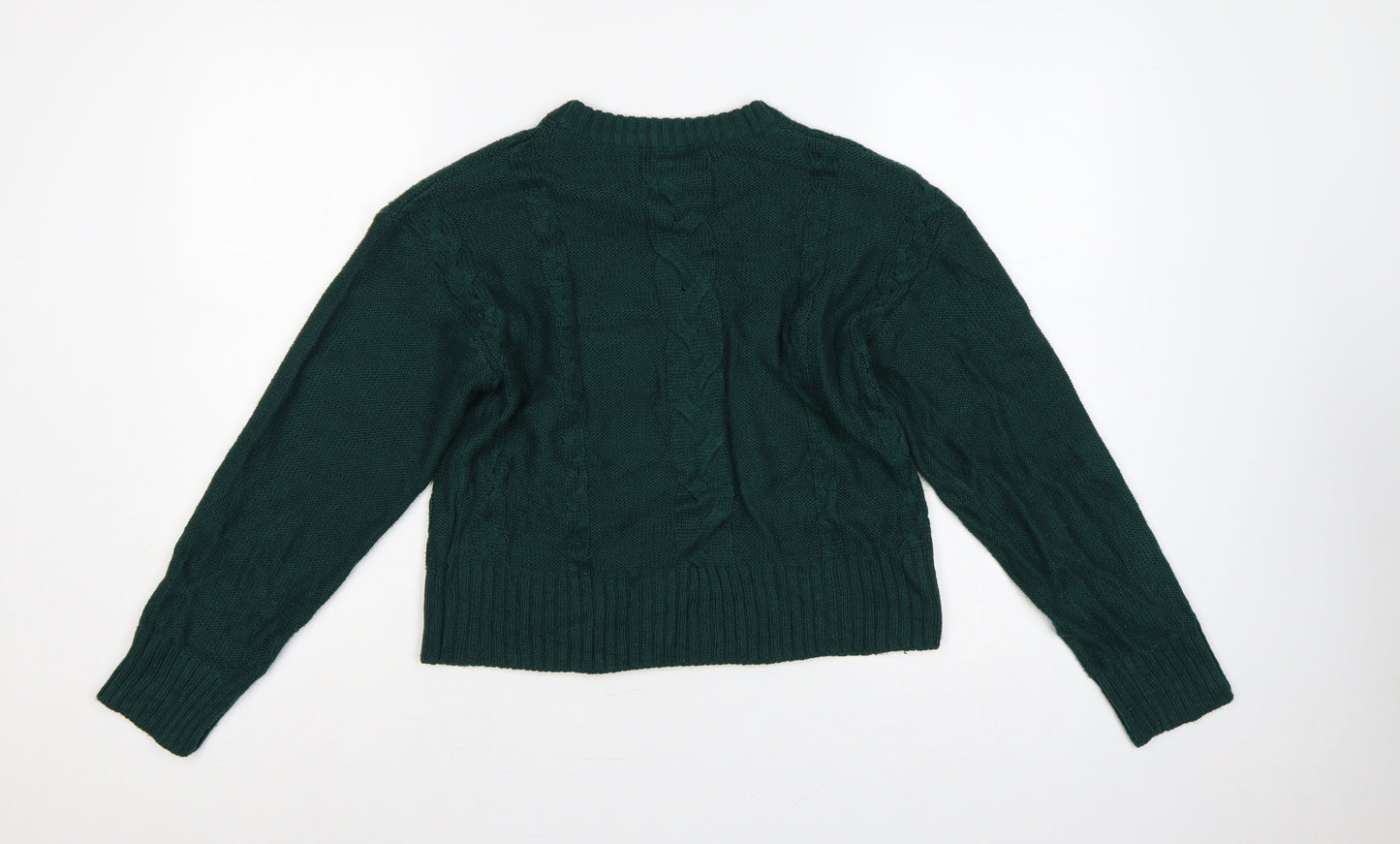 Wednesday's Girl Women Green S Cable-Knit Crew Neck Acrylic Pullover