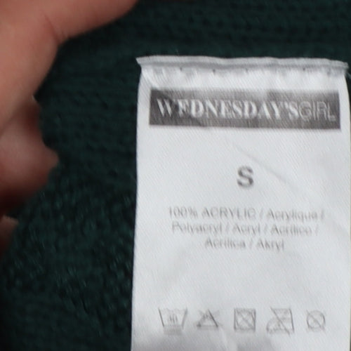 Wednesday's Girl Women Green S Cable-Knit Crew Neck Acrylic Pullover