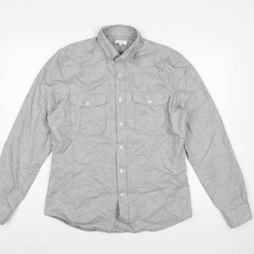 Reiss Men’s Grey M Cotton Button-Down Long Sleeve Utility Shirt