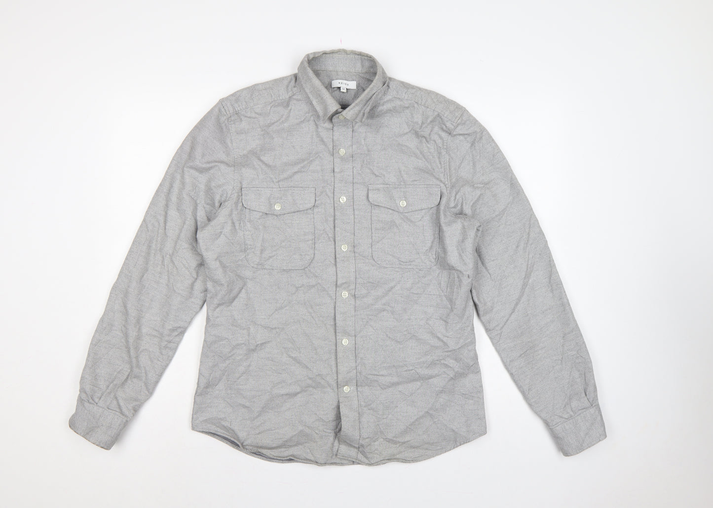 Reiss Men’s Grey M Cotton Button-Down Long Sleeve Utility Shirt