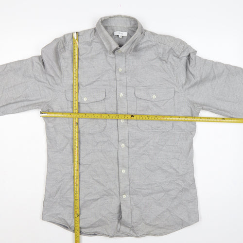 Reiss Men’s Grey M Cotton Button-Down Long Sleeve Utility Shirt