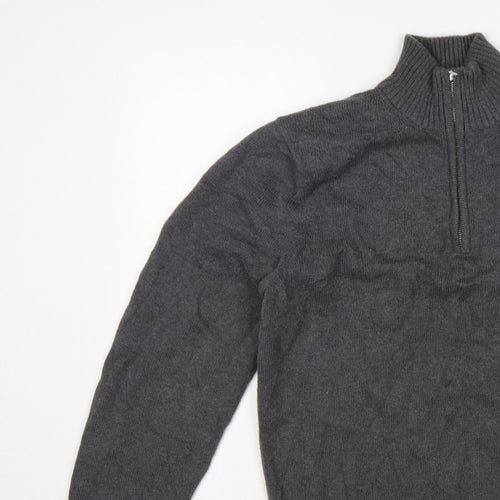 GANT Men’s Grey M Half Zip High Neck Logo Knit Jumper Pullover