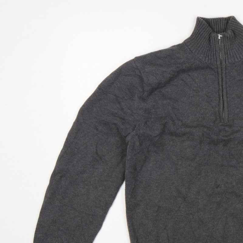 GANT Men’s Grey M Half Zip High Neck Logo Knit Jumper Pullover