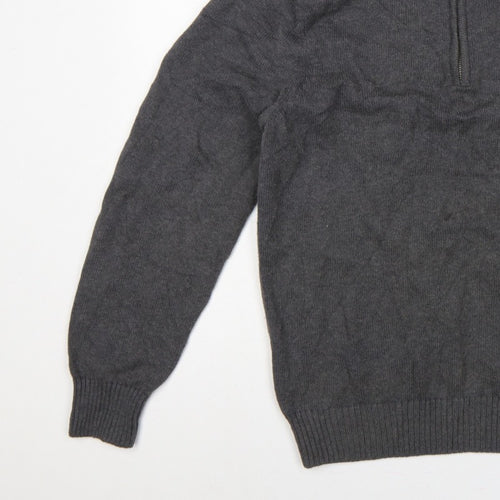 GANT Men’s Grey M Half Zip High Neck Logo Knit Jumper Pullover