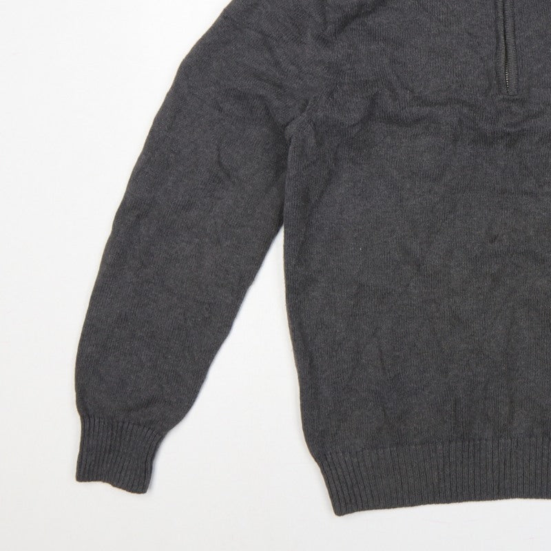 GANT Men’s Grey M Half Zip High Neck Logo Knit Jumper Pullover