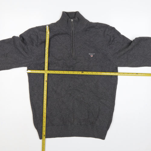 GANT Men’s Grey M Half Zip High Neck Logo Knit Jumper Pullover
