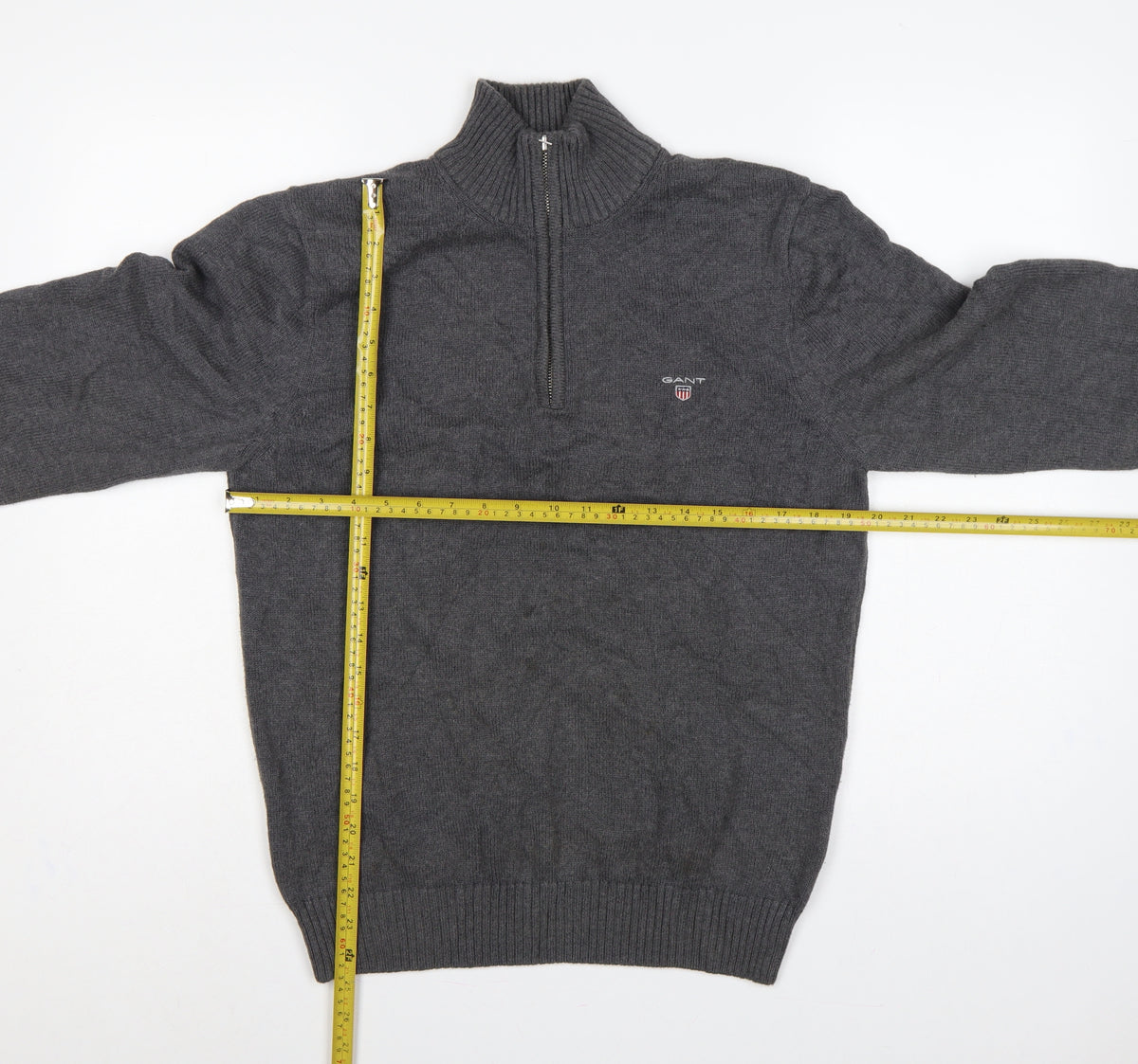 GANT Men’s Grey M Half Zip High Neck Logo Knit Jumper Pullover