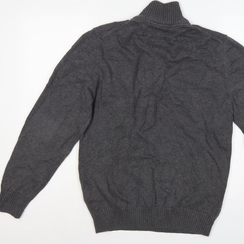GANT Men’s Grey M Half Zip High Neck Logo Knit Jumper Pullover