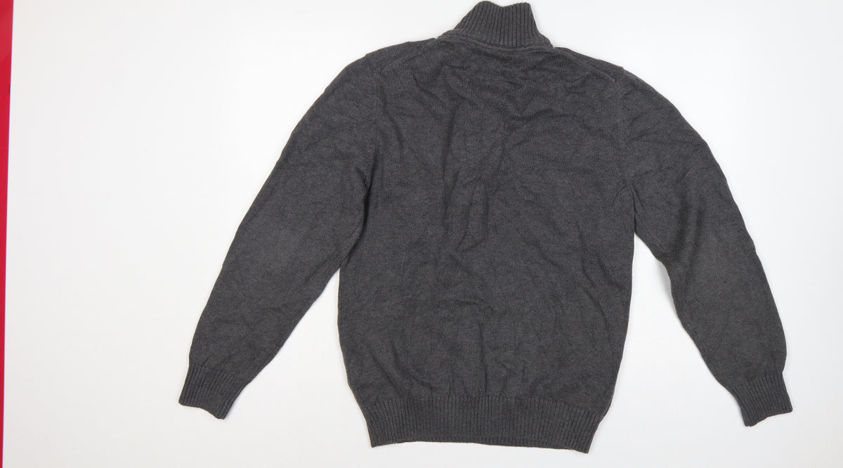 GANT Men’s Grey M Half Zip High Neck Logo Knit Jumper Pullover