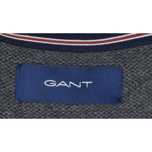 GANT Men’s Grey M Half Zip High Neck Logo Knit Jumper Pullover