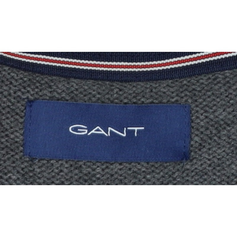 GANT Men’s Grey M Half Zip High Neck Logo Knit Jumper Pullover
