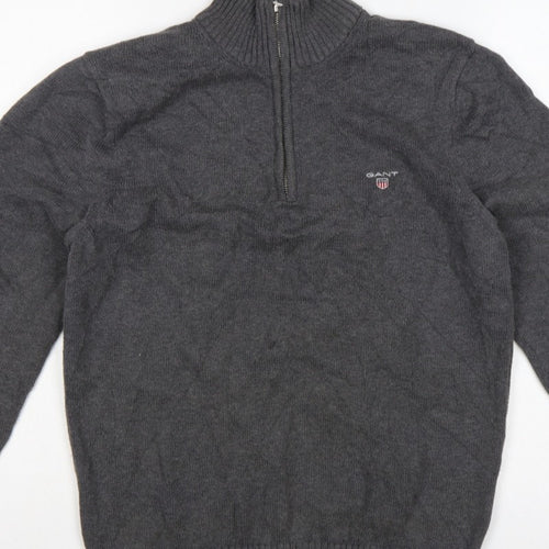 GANT Men’s Grey M Half Zip High Neck Logo Knit Jumper Pullover