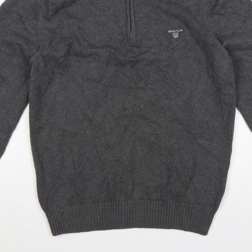 GANT Men’s Grey M Half Zip High Neck Logo Knit Jumper Pullover