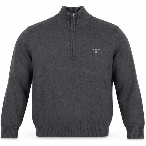 GANT Men’s Grey M Half Zip High Neck Logo Knit Jumper Pullover