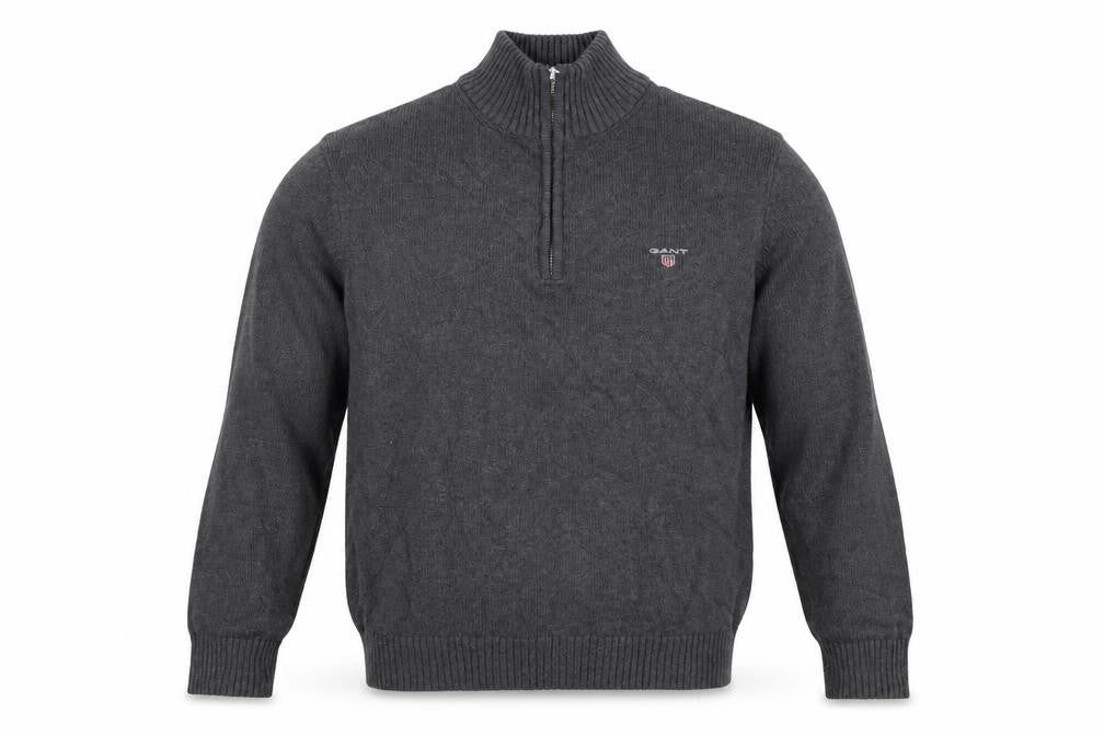 GANT Men’s Grey M Half Zip High Neck Logo Knit Jumper Pullover
