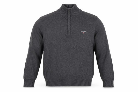 GANT Men’s Grey M Half Zip High Neck Logo Knit Jumper Pullover