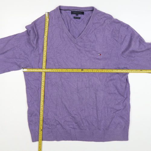 Tommy Hilfiger Men’s Purple XL Cotton Cashmere V-Neck Pullover Jumper