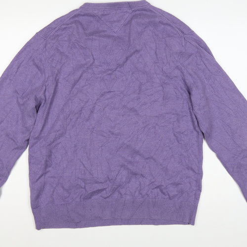 Tommy Hilfiger Men’s Purple XL Cotton Cashmere V-Neck Pullover Jumper