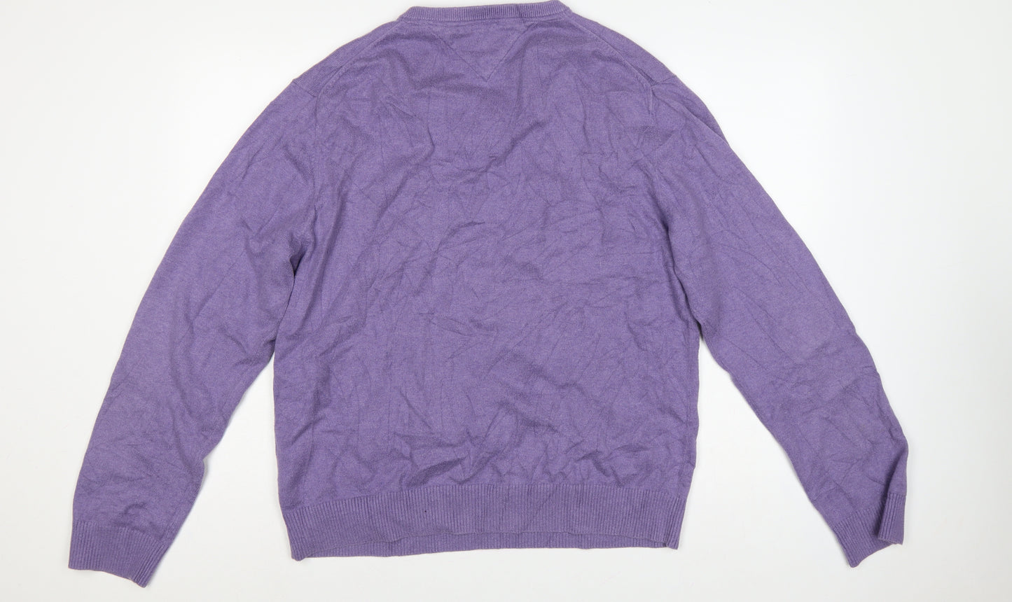 Tommy Hilfiger Men’s Purple XL Cotton Cashmere V-Neck Pullover Jumper