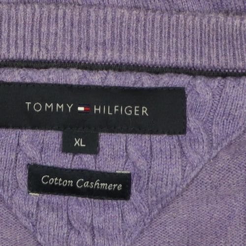 Tommy Hilfiger Men’s Purple XL Cotton Cashmere V-Neck Pullover Jumper