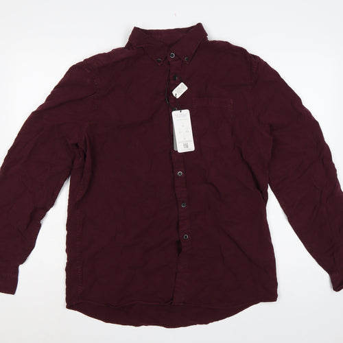 Marks and Spencer Men Red L Lyocell Button-Down Long Sleeve Shirt