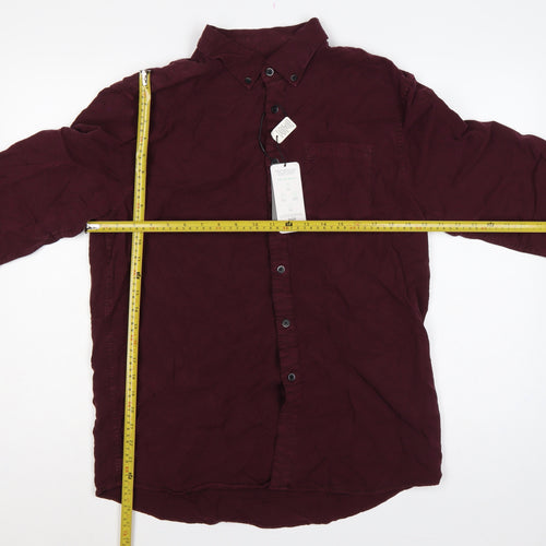 Marks and Spencer Men Red L Lyocell Button-Down Long Sleeve Shirt