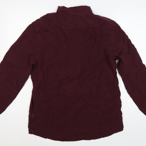 Marks and Spencer Men Red L Lyocell Button-Down Long Sleeve Shirt