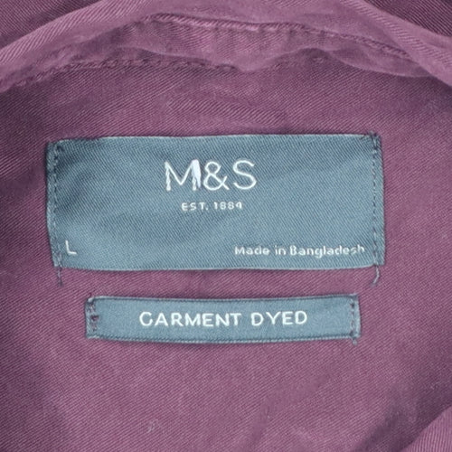 Marks and Spencer Men Red L Lyocell Button-Down Long Sleeve Shirt