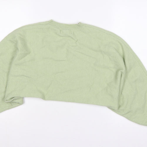 White Closet Women’s Green S Cropped Crew Neck Knit Pullover Jumper