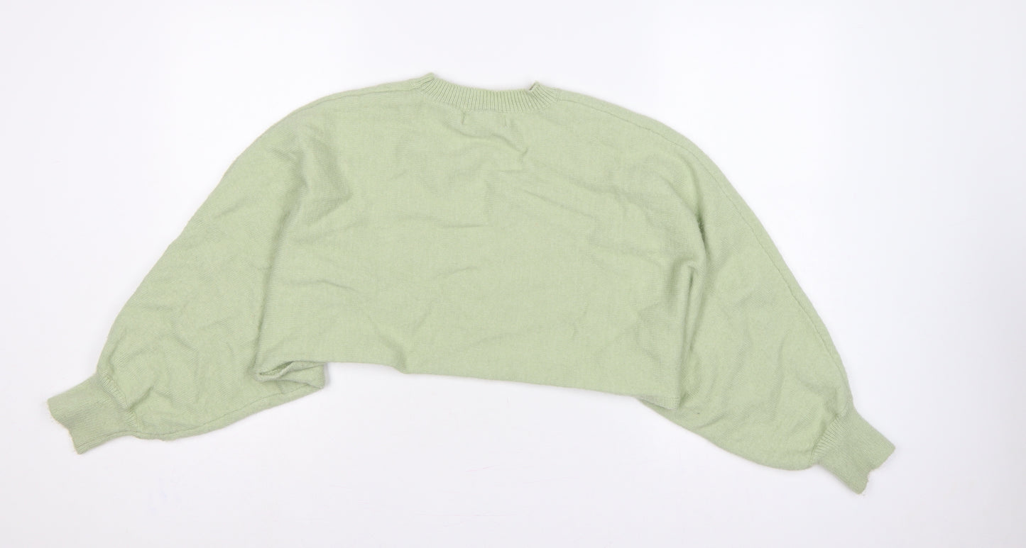 White Closet Women’s Green S Cropped Crew Neck Knit Pullover Jumper