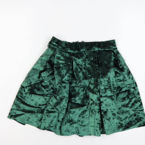 ASOS Women Green Velvet Pleated Skater Mini Skirt UK 6