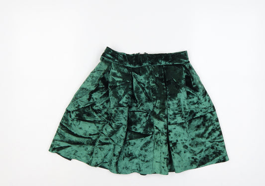 ASOS Women Green Velvet Pleated Skater Mini Skirt UK 6