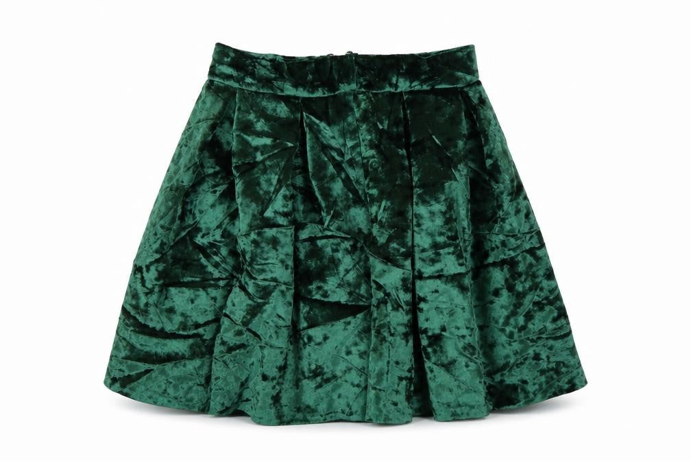 ASOS Women Green Velvet Pleated Skater Mini Skirt UK 6