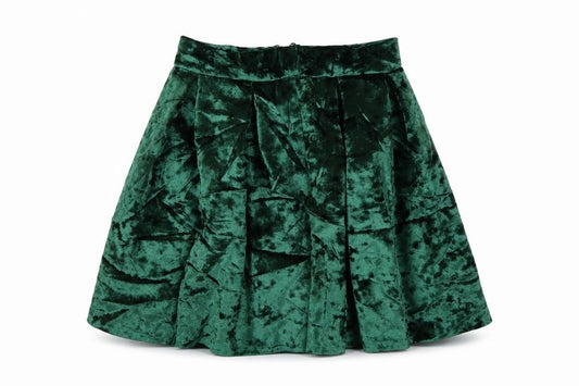 ASOS Women Green Velvet Pleated Skater Mini Skirt UK 6