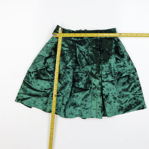 ASOS Women Green Velvet Pleated Skater Mini Skirt UK 6