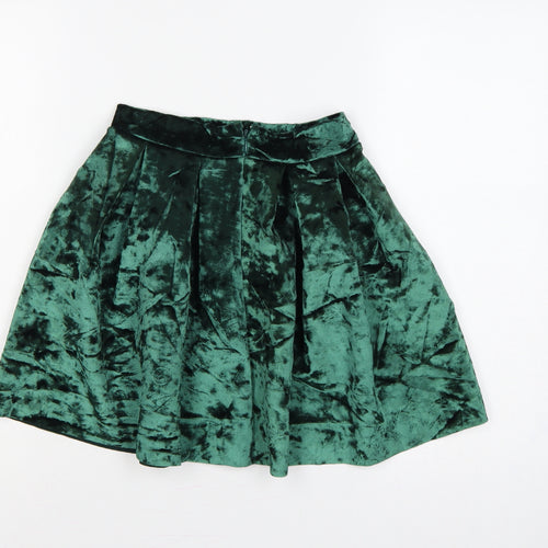 ASOS Women Green Velvet Pleated Skater Mini Skirt UK 6