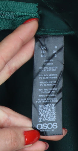 ASOS Women Green Velvet Pleated Skater Mini Skirt UK 6