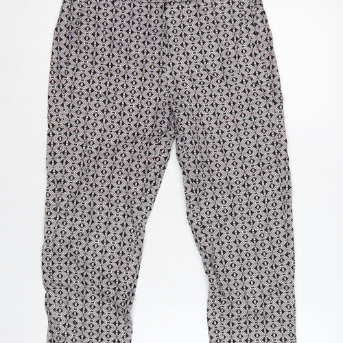Marks and Spencer Women Black Geometric Size 10 Slim Stretch Trousers