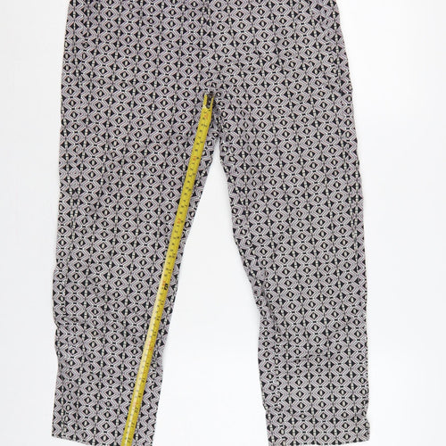 Marks and Spencer Women Black Geometric Size 10 Slim Stretch Trousers