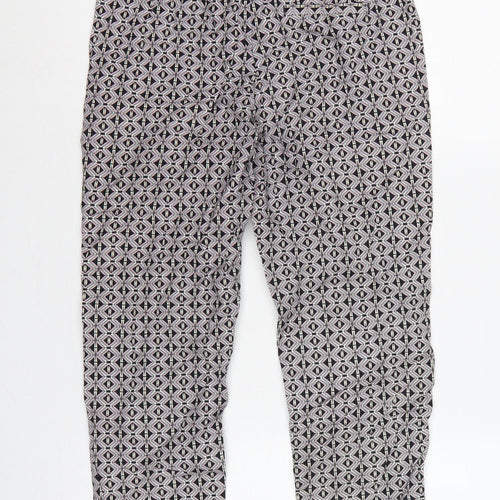 Marks and Spencer Women Black Geometric Size 10 Slim Stretch Trousers