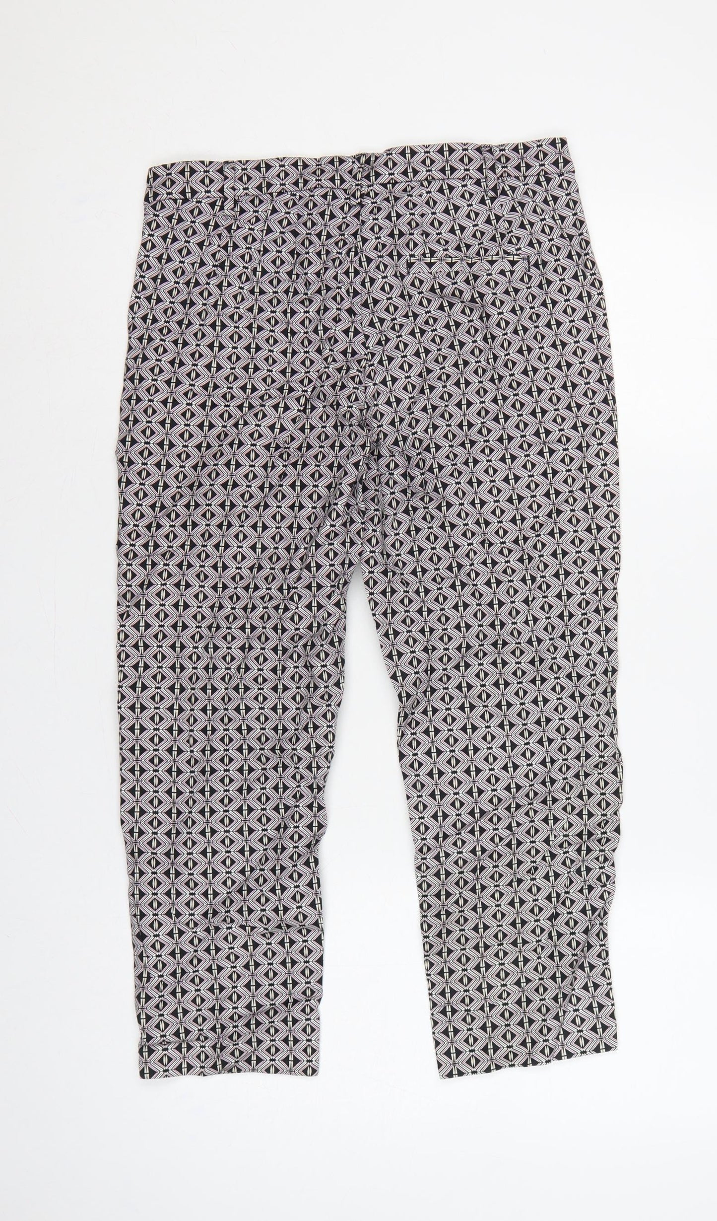 Marks and Spencer Women Black Geometric Size 10 Slim Stretch Trousers
