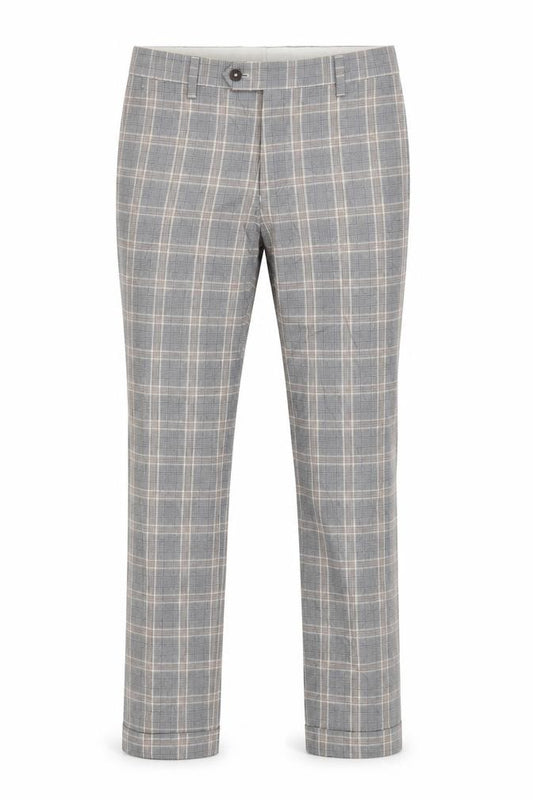 Front view of Next Men's Grey Check Trousers 28in Waist 29in Leg Smart Straight