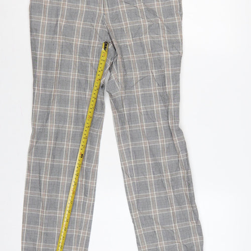 Next Men's Grey Check Trousers 28in Waist 29in Leg Smart Straight