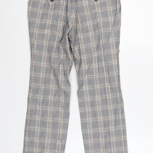 Next Men's Grey Check Trousers 28in Waist 29in Leg Smart Straight